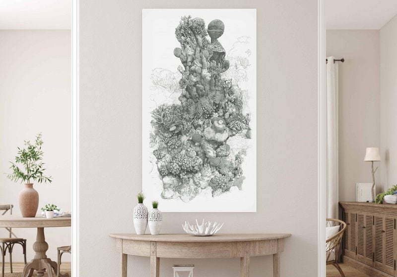 Sublime print of the Skeleton tower framed and on wall in a home. Roger Swainston