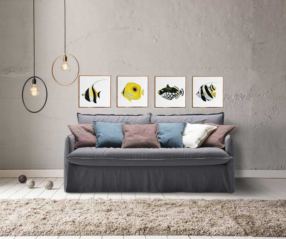 Framed fine art prints of the Bluespine Unicornfish,Clown Triggerfish,Yellowspotted Triggerfish